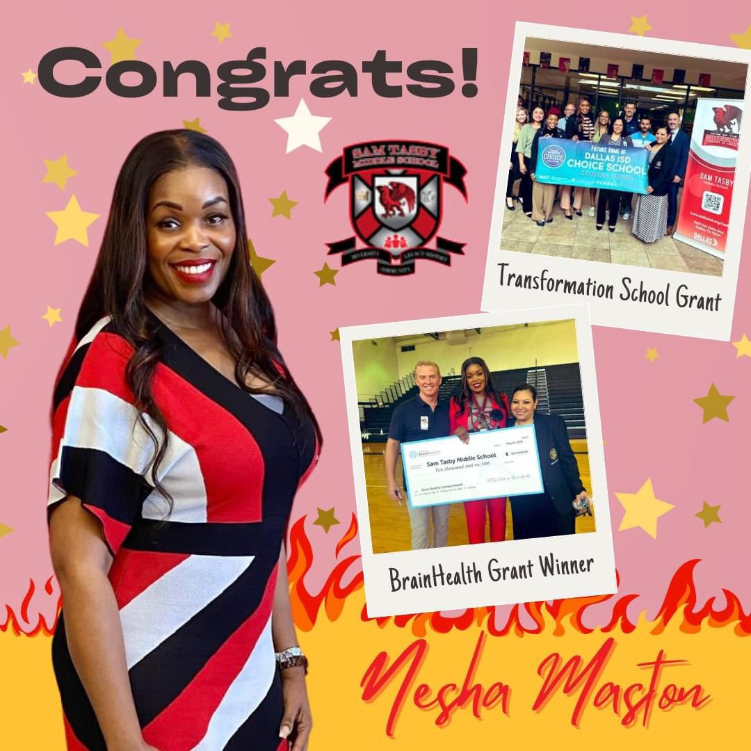 AHSA shouts out Principal Nesha Maston of Sam Tasby Middle School on the latest accolades! Not one but TWO grants – from the OTI Team and from BrainHealth. This girl is on fire! 🔥