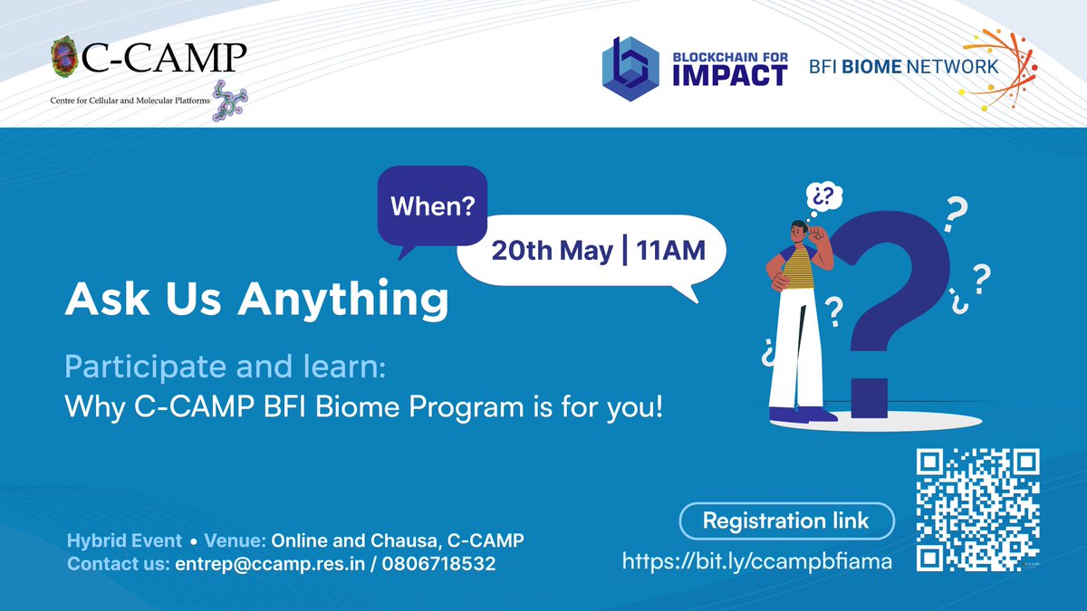 What is the BFI-Biome program at C-CAMP? Want to start your entrepreneurial journey in biomedical sciences? Join us for an Ask Us Anything session. This is your chance to get all your questions answered – from the application process to program outcomes. Don't miss out!