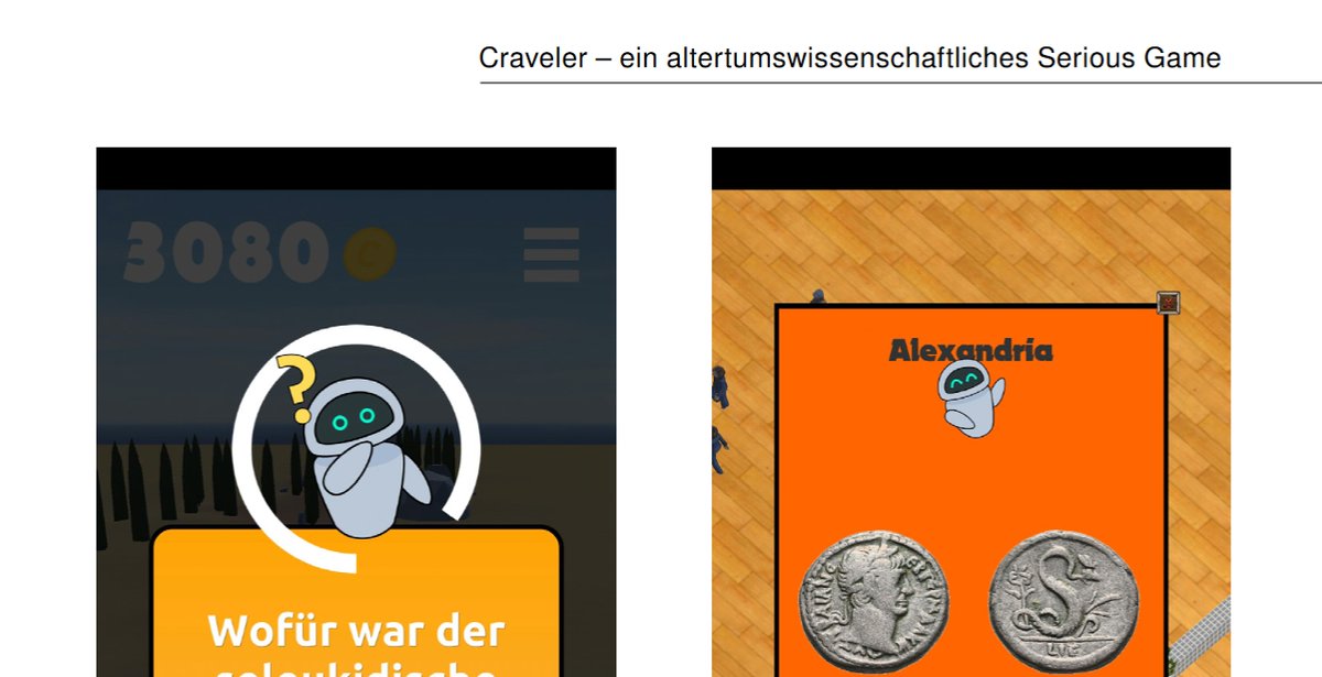 New publication of our @VolkswagenSt project:
S. Krmnicek - K. Körner - S. Hanstein - @Sveneca , Craveler. Ein altertumswissenschaftliches Serious Game. Mitteilungen des @duDArVst 54, 2023 (2024), 104-108.
➡️DOI: doi.org/10.60536/mdarv…
#gaming #digitalhumanities #numismatics