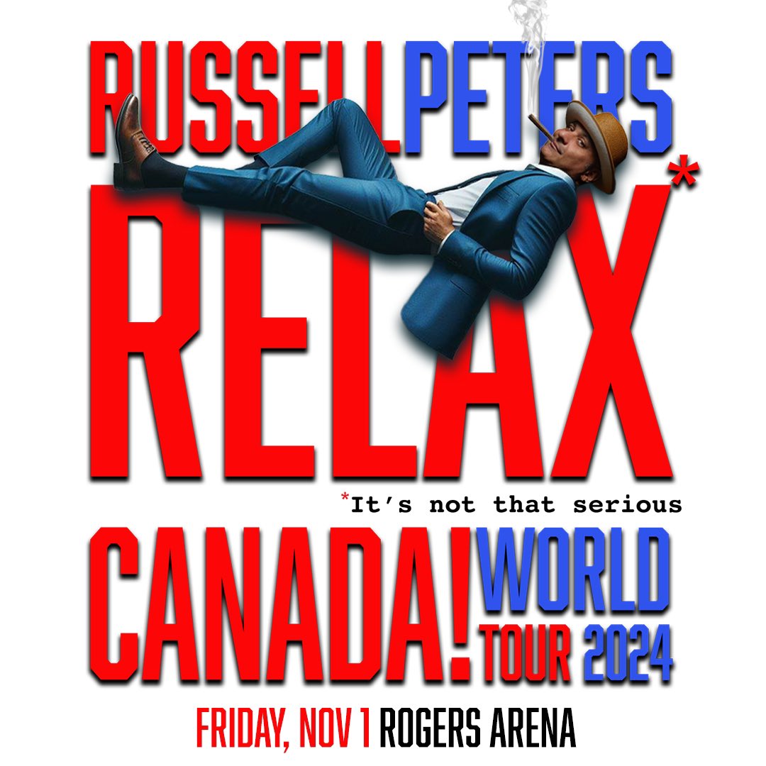 RogersArena's tweet image. ❕JUST ANNOUNCED❕

Comedian Russell Peters (@therealrussellp) returns to Rogers Arena on November 1 for his brand-new #RelaxWorldTour! 😂

🎫Tickets on-sale Friday, May 17 at 10am local