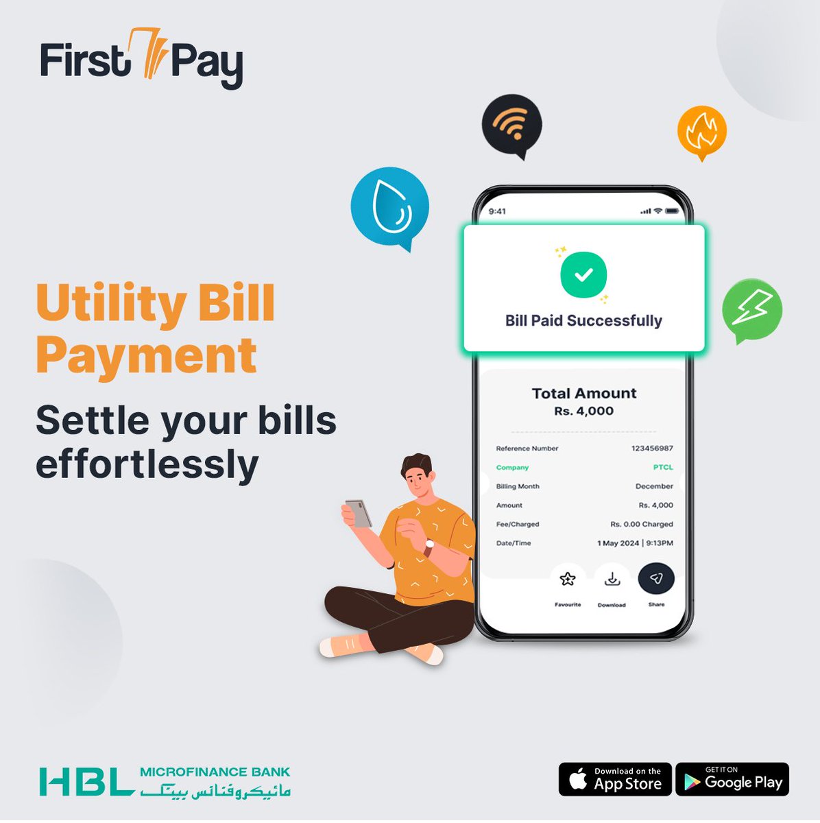 Say goodbye to bill payment hassles!
With FirstPay, paying utility bills is hassle-free. Say goodbye to long queues and late payments!

Download FirstPay App Now:
onelink.to/hblmfbfp

#FirstPay #BillPayment #FirstPayMobileWallet