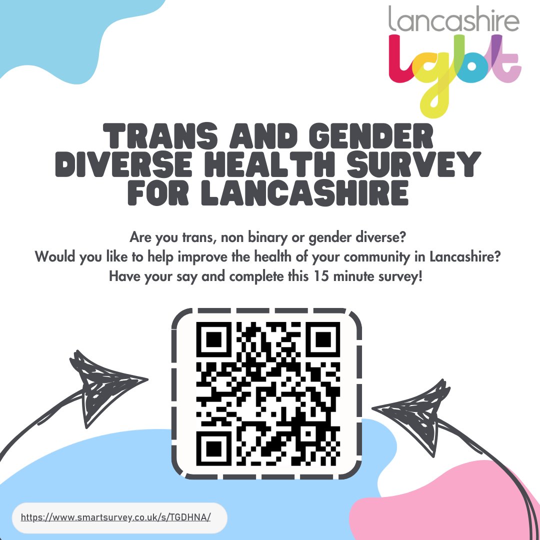 Today we are launching a new online survey for Trans, Non-Binary and Gender Diverse people in Lancashire This survey will help us to better understand the health needs of our trans and gender diverse population Have your say and scan the QR code or click the link in our bio