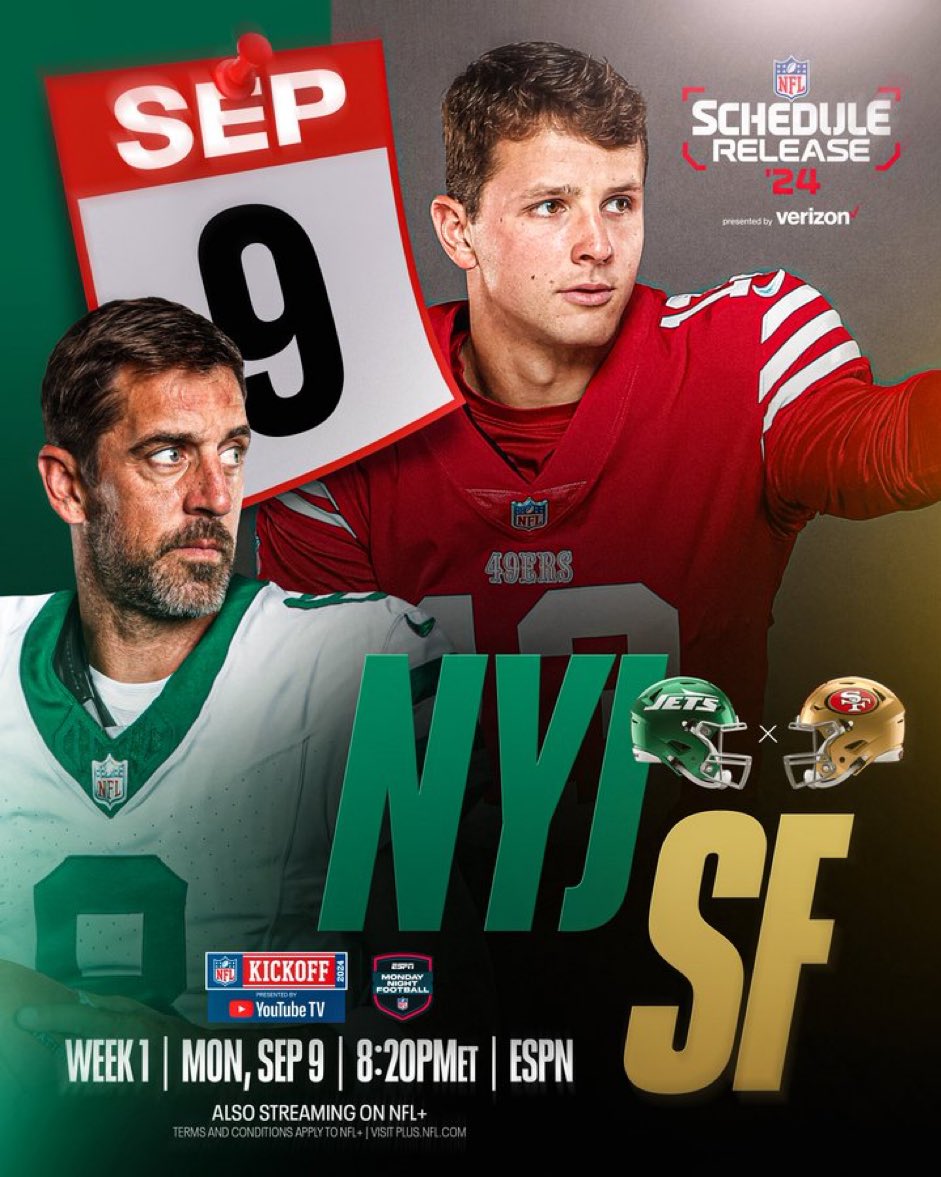 The #Jets and Aaron Rodgers open up on Monday Night Football, again…