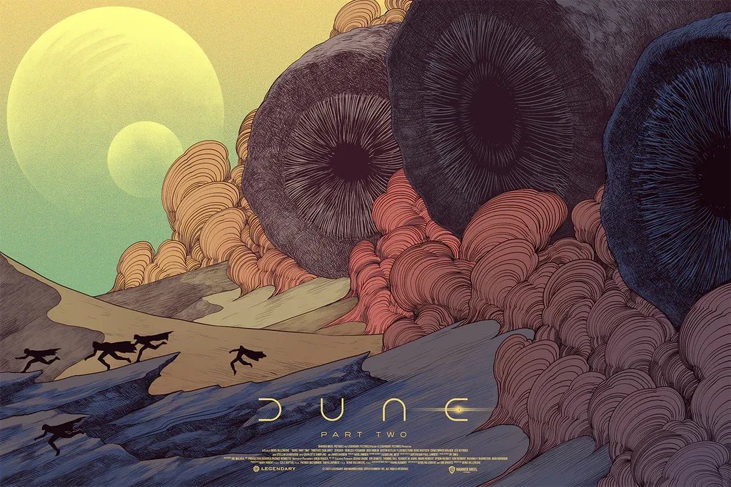 Divine Dune: Part Two artwork by @iannocent. Drops this afternoon via @BottleneckNYC. A regular, two variants and a gigantic UK Quad edition will be available. 

posterpirate.co/movies/dune-pa…

#DunePartTwo #posterdrop #amp #limitededition