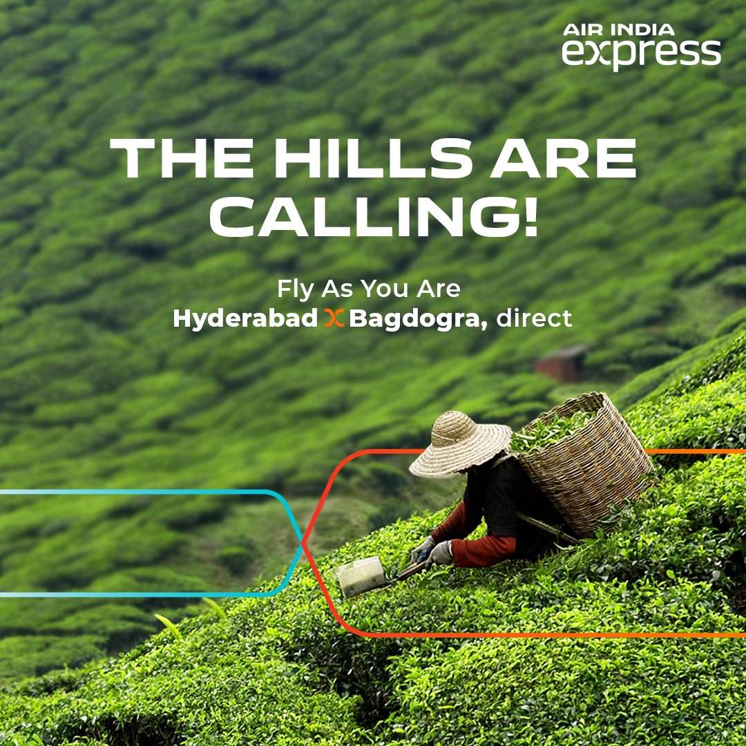 Unwind amidst the serene green tea gardens. Now fly direct between Hyderabad and Bagdogra! #FlyAsYouAre and enjoy #FabDeals, #FantasticValue, and #FastBookings. Book now on airindiaexpress.com or on our mobile app. ✈️