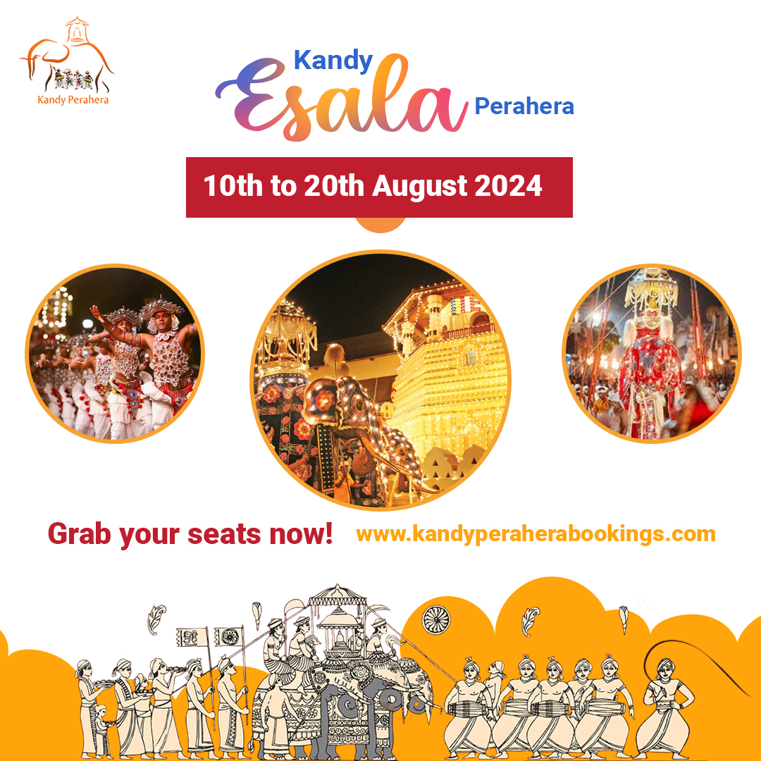 Kandy Esala Perahera 2024 Seats at Prime Locations 10th to 20th August kandyperaherabookings.com/index.php#kand…