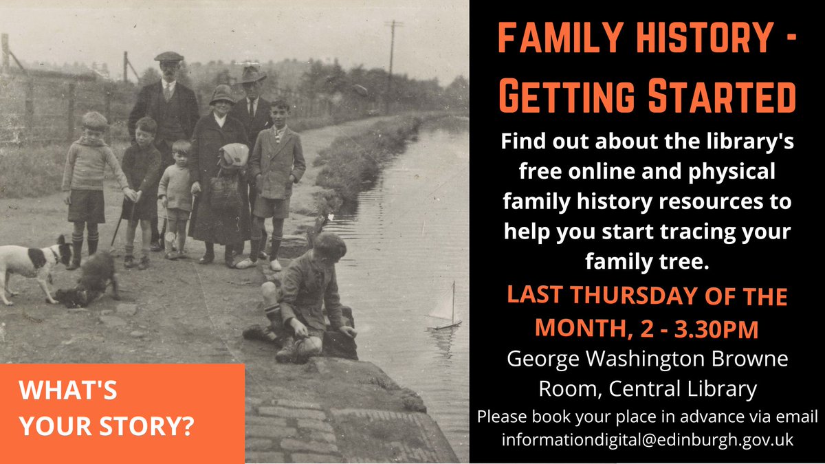 Ever thought about doing your family tree? Come along to our beginners' #FamilyHistory session at @edcentrallib on Thurs 30 May at 2pm and find out how to get started using the library's free resources. Book your place via informationdigital@edinburgh.gov.uk