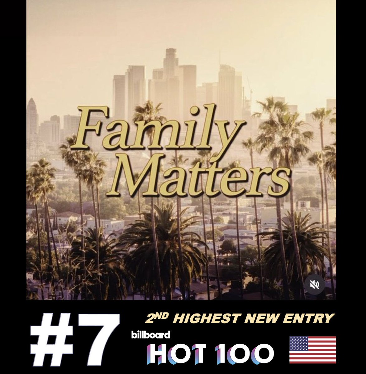 #Drake’s diss track “Family Matters,” hyper focused on Lamar and Metro Boomin lyrically, scores the 2nd highest new entry on the Hot 100, landing at No. 7 with 38 Million streams, 646,000 airplay audience impressions and 5,000 sold! 👏🥈🔝🆕💥7⃣🔥💯👑🖤 It's Drake's 78th Hot 100…