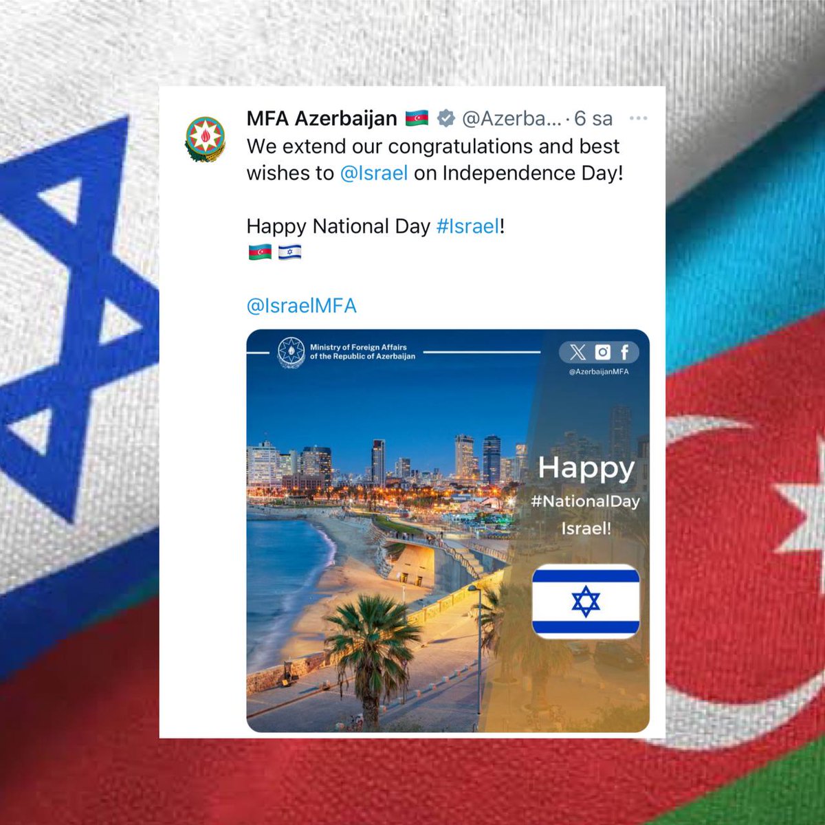 ➖ Azerbaycan, Dışişleri Bakanlığı'nın resmi X hesabından İsrail’in kuruluş yıl dönümünü kutladı.