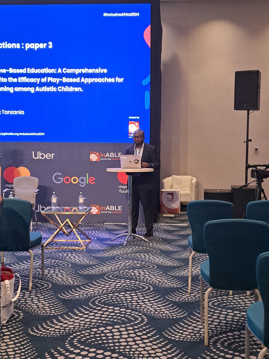 Our @UBONGOtz disability and inclusion specialist Hussein Ally Hussein presenting a paper on Home-based education: An comprehensive investigation into play based approaches among autistic children during the @inABLEorg #InclusiveAfrica2024 conference