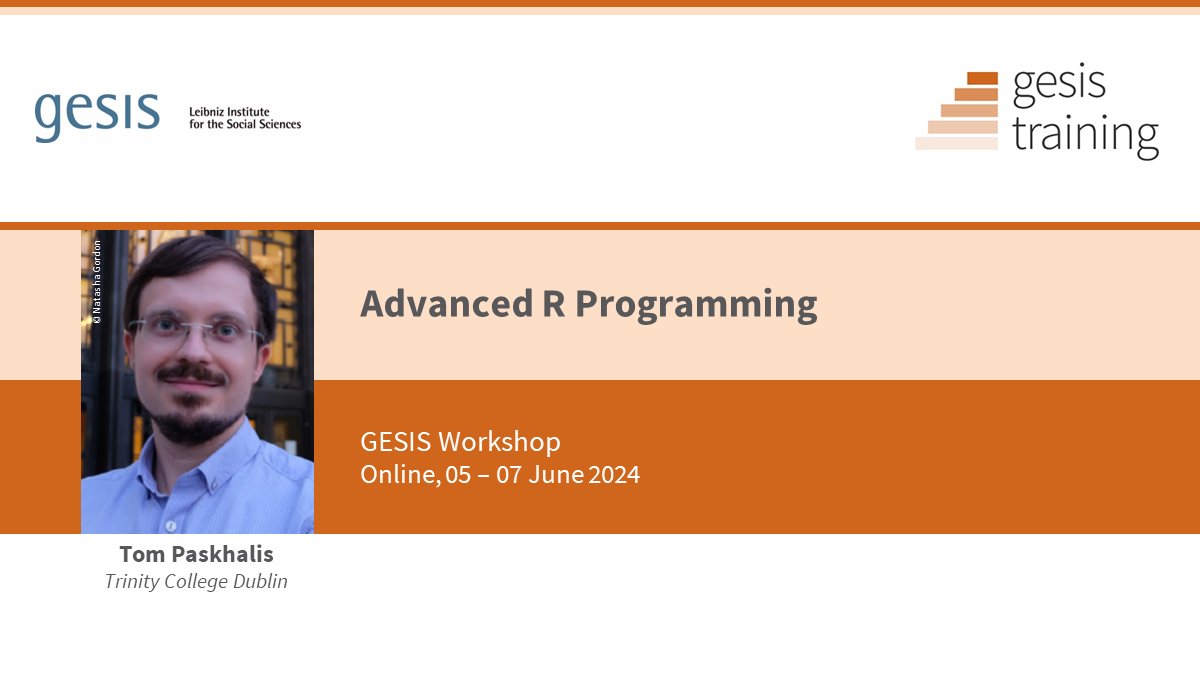 Only two weeks until we kick off the self-learning phase of @tpaskhalis's blended learning #GESISworkshop on advanced programming techniques in R 🥳! We still have a couple of places left, so don't hesitate and secure your spot! ➡️ bit.ly/advanced_r_pro…