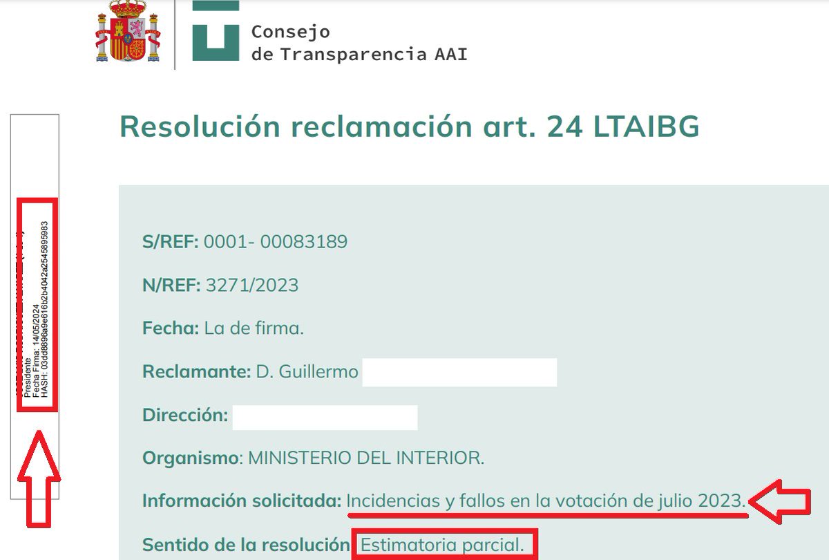 #URGENTE: acabo de recibir una TERCERA RESOLUCIÓN ESTIMATORIA del Consejo de la Transparencia sobre las Incidencias y Fallos en la Votación de las Elecciones del #PUCHERAZO JULIO 2023.
Se hará pública en los próximos días.
VAMOS PATRIOTAS! 💪🇪🇸👇🇪🇸
EL RÉGIMEN DEL 78 SE TAMBALEA!