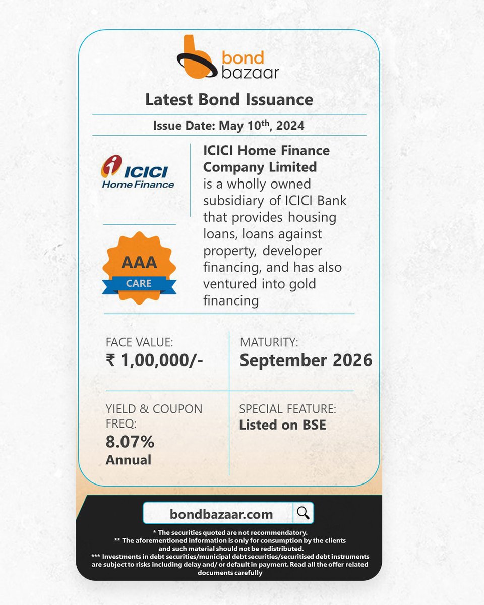 Summary of the Latest Bond Issuance by ICICI Home Finance Company Limited . . . #investmentreturns #investmentnews #financialwealth #investinginthefuture #investinginmyfuture #investmentgoals