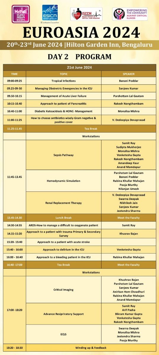 EUROASIA 2024, Bengaluru 4C (Comprehensive Critical Care Course) Workshop 'Master the essentials of Critical Care with 4C: where expertise meets innovation, ensuring top-tier patient outcome.' Workshop: 20th - 21st June 2024 #euroasia #4C #esicm @ESICM #isccm @isccmnational