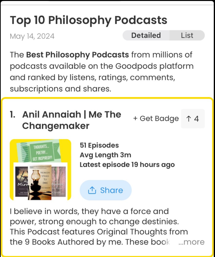 #1 in the Top 100 Indie Philosophy Monthly chart

Episode 51🎙️is out!

Find words to help you reach your life goals! 

You can listen to it on Goodpods.

#lifegoals  #wellbeing #quotes #podcast #inspiration #goodpods #motivation #happiness #joy

goodpods.app.link/gObrhLuDAJb