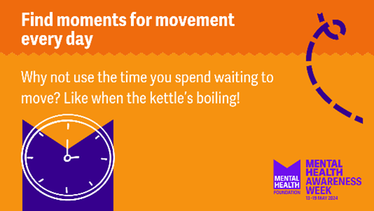 This #MentalHealthAwarenessWeek alongside @ActiveScotGov, get moving for your mental health by finding moments for movement every day like when you’re waiting for the kettle to boil 🫖 👉Get more tips: mentalhealth.org.uk/our-work/publi…