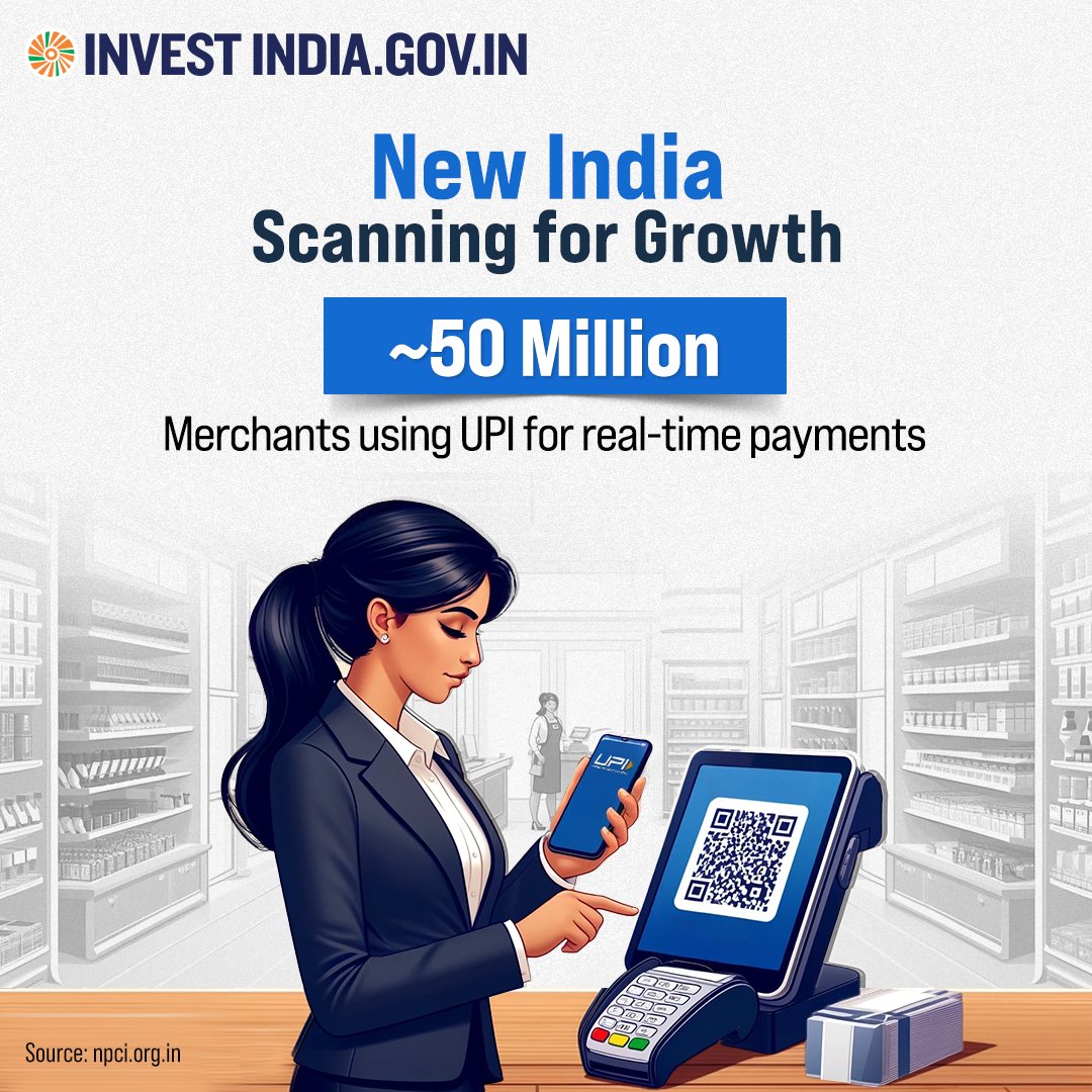 investindia's tweet image. #Digitaltechnologies are revolutionising #NewIndia&apos;s #fintech ecosystem, offering investors a compelling entry point into a market with over 350 Million unique @UPI_NPCI customers.

Explore more: bit.ly/II-Fintech

#InvestInIndia #InvestIndia #DigitalTransactions #NPCI @RBI