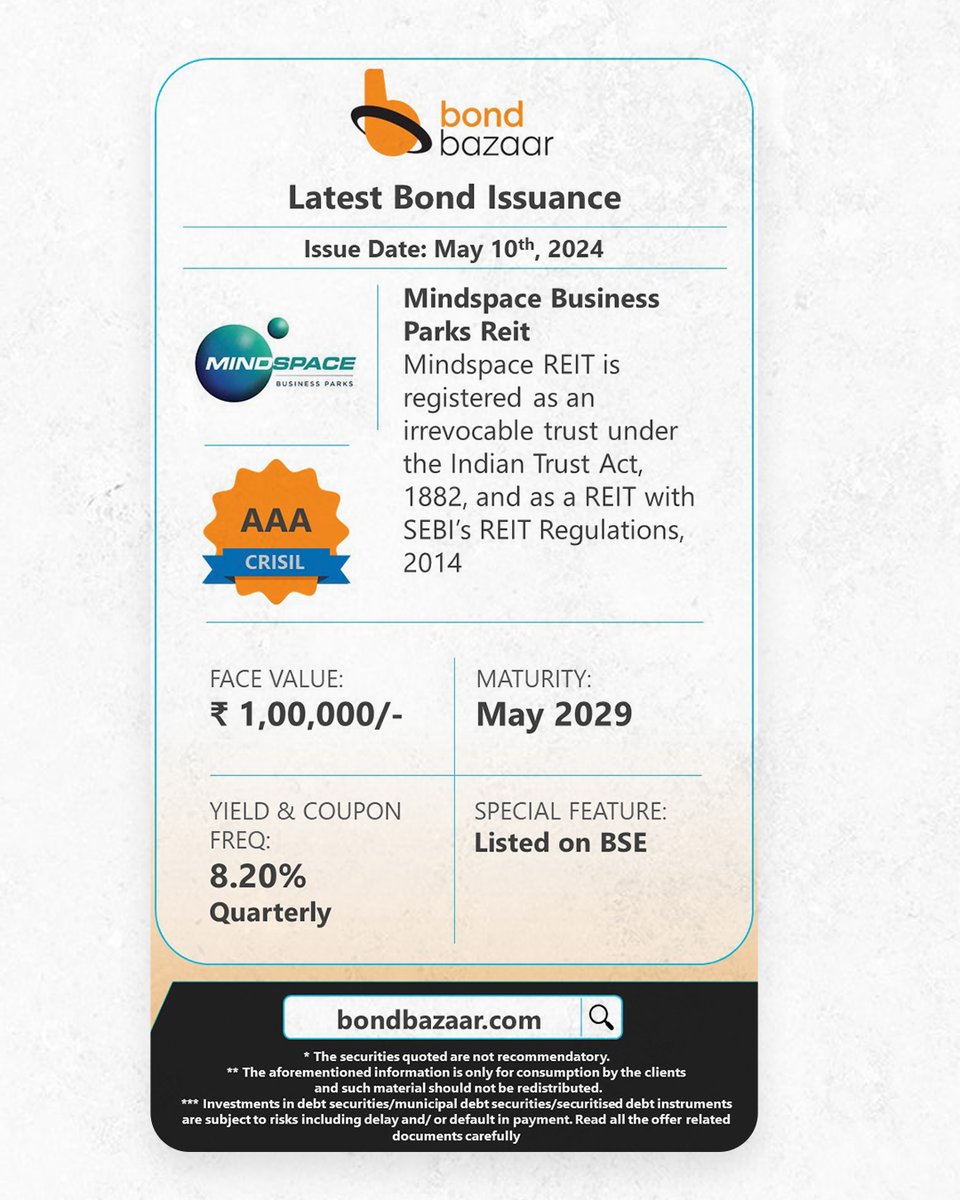 Summary of the Latest Bond Issuance by Mindspace Business Parks Reit . . . #investmentreturns #investmentnews #financialwealth #investinginthefuture #investinginmyfuture #investmentgoals