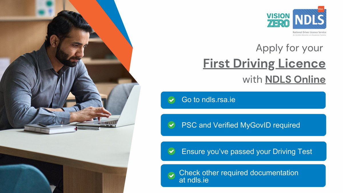It’s quick and easy to apply for your Driving Licence with NDLS Online at ndls.rsa.ie 🌐 You’ll need ⬇ 1️⃣ PSC and Verified MyGovID 2️⃣ Ensure you’ve passed your Driving Test 🔗 ndls.ie/licensed-drive…