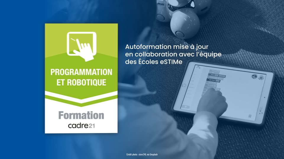 CADRE21 (@lecadre21) on Twitter photo L’autoformation Programmation et robotique a pour objectif de vous familiariser avec le sujet et de vous proposer des pistes d’exploitations pédagogiques.
Découvrez la nouvelle version dès maintenant: cadre21.org/nouvelles/prog…
<a href="/EcolesEstime/">Écoles estime</a> L’autoformation Programmation et robotique a pour objectif de vous familiariser avec le sujet et de vous proposer des pistes d’exploitations pédagogiques.
Découvrez la nouvelle version dès maintenant: cadre21.org/nouvelles/prog…
<a href="/EcolesEstime/">Écoles estime</a>