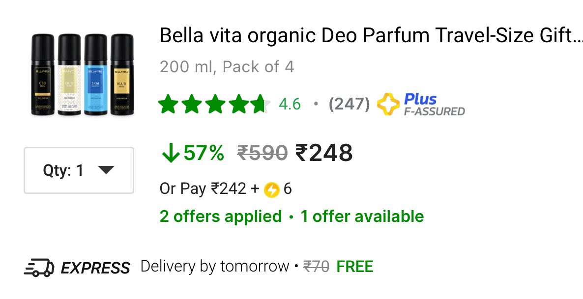 Bella Vita Deo (50 ml x 4) for ₹248 fkrt.cc/EI98VVp3