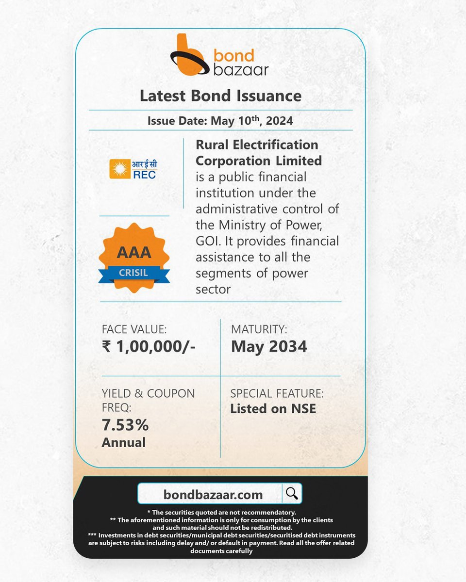 Summary of the Latest Bond Issuance by Rural Electrification Corporation Limited . . . #investmentreturns #investmentnews #financialwealth #investinginthefuture #investinginmyfuture #investmentgoals