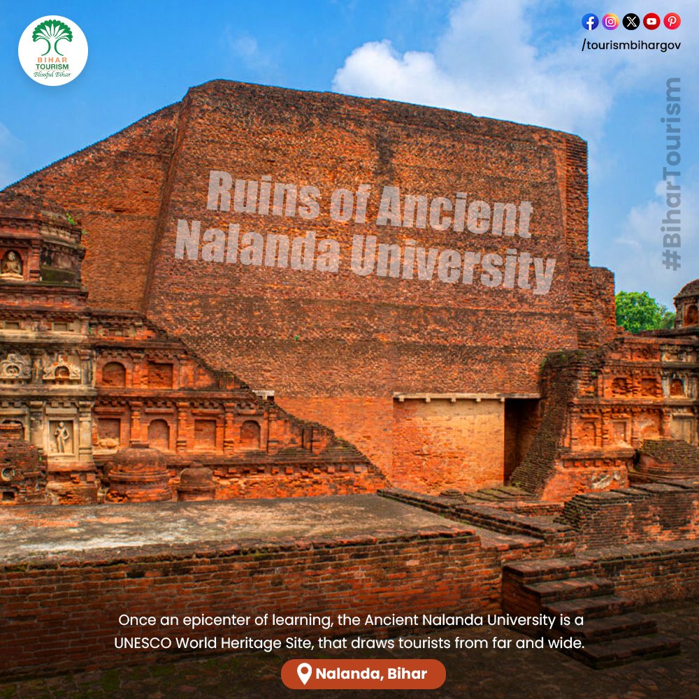 Explore the ruins of ancient Nalanda university, a UNESCO World Heritage Site. Immerse yourself in the rich history with one of the world's oldest universities. Witness the remnants of a glorious past and delve into the scholarly legacy of ancient India.
.
.
 #BiharTourism…