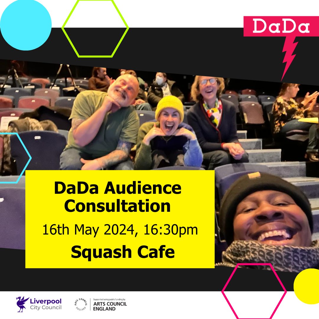 Join us at our Audience Consultation event at @squashliverpool on the 16th May! - FREE entry & FREE food 🍴 - Meet members of our creative community 🧑‍🤝‍🧑 - Chat all things arts and culture 🎨 - Help us to shape DaDa Fest 2024 ⭐️ Book your FREE ticket: eventbrite.co.uk/e/dada-audienc… ⬅️