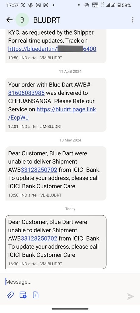 Hello @BlueDartCares I am still staying in the same address as in April. Only because you cannot deliver on my convenient time doesn't mean I have to update my address in @ICICIBank_Care . Thanks. I actually don't need the physical credit card.
