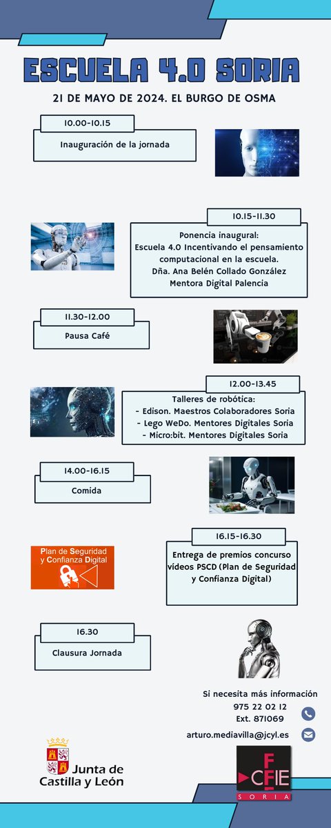 Maestros Colaboradores CFIE Soria (@mmccsoria) on Twitter photo Nos vemos el próximo 21 de mayo en El Burgo de Osma “Escuela 4.0 Jornadas Tic 2024” 🖥️
Os esperamos 👏🏻
<a href="/educacyl/">Educación JCyL</a> Nos vemos el próximo 21 de mayo en El Burgo de Osma “Escuela 4.0 Jornadas Tic 2024” 🖥️
Os esperamos 👏🏻
<a href="/educacyl/">Educación JCyL</a>