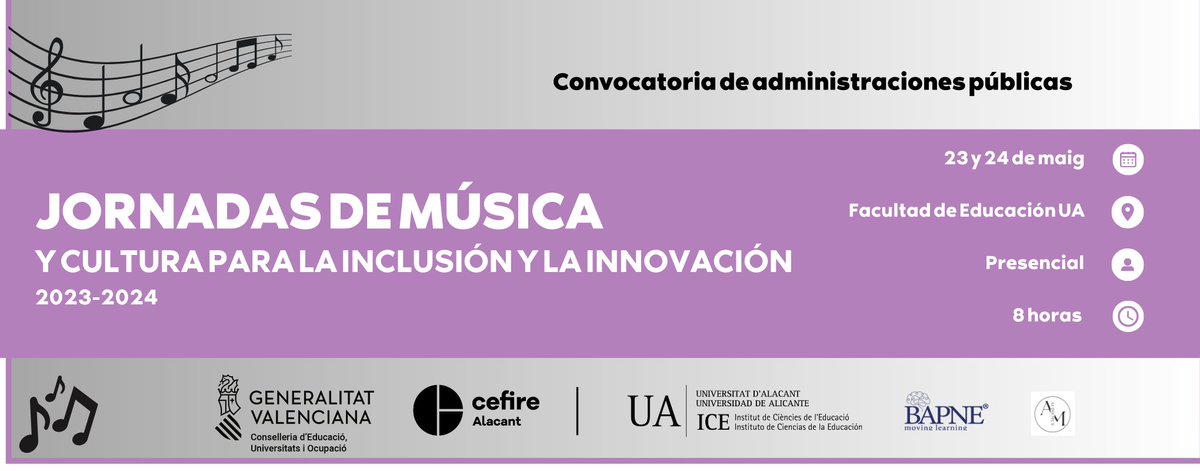 📢Últimes places per a les Jornades sobre música i cultura per a la inclusió i la innovació.
💫Coral George, Javier Romero, Silvia Álava...
🎵Amb actuacions en directe
🎙️Més informació en:
cefire.edu.gva.es/sfp/index.php?…