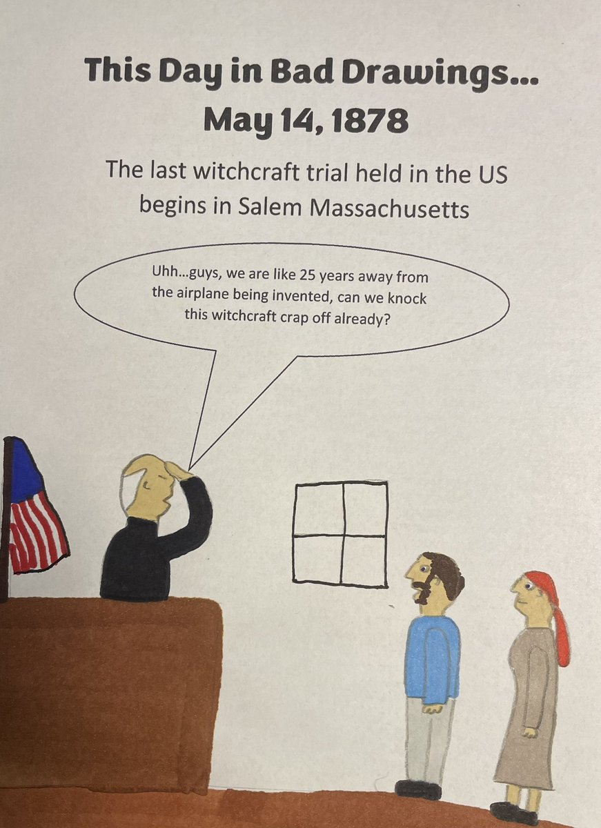 This day in bad drawings: 1878, the last witchcraft trail is held in Salem MA #history #ThisDayInHistory #witchcraft #Salem #Massachusetts