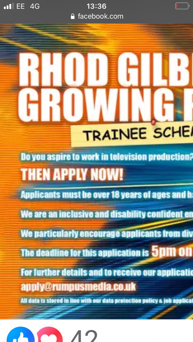 Rhod’s new series of Growing Pains on Comedy Central is starting a trainee scheme ❤️💖❤️💖❤️💖❤️💖❤️