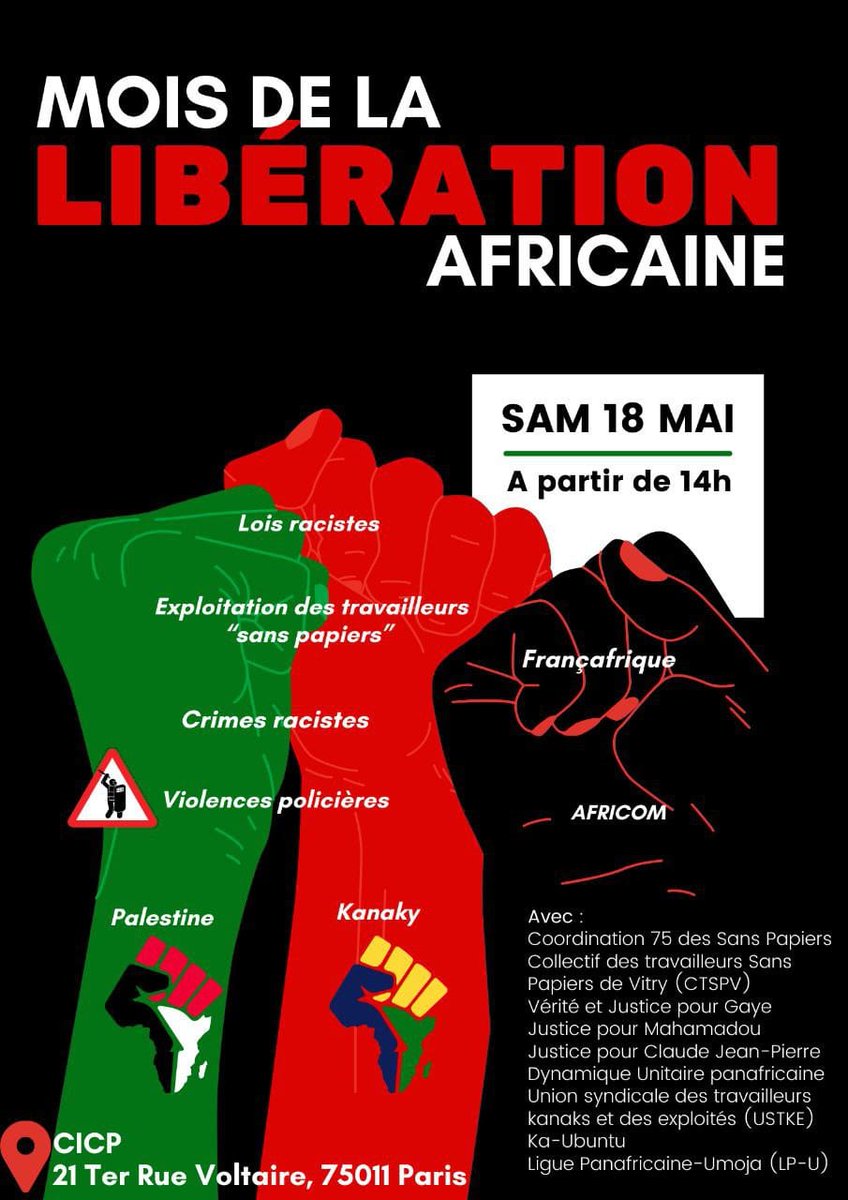 Le mois de mai est celui des luttes et des libérations. Rendez-vous samedi 18 mai au CICP pour faire le point six mois après la tenue des Universités du Panafricanisme organisées par la @lpumoja.