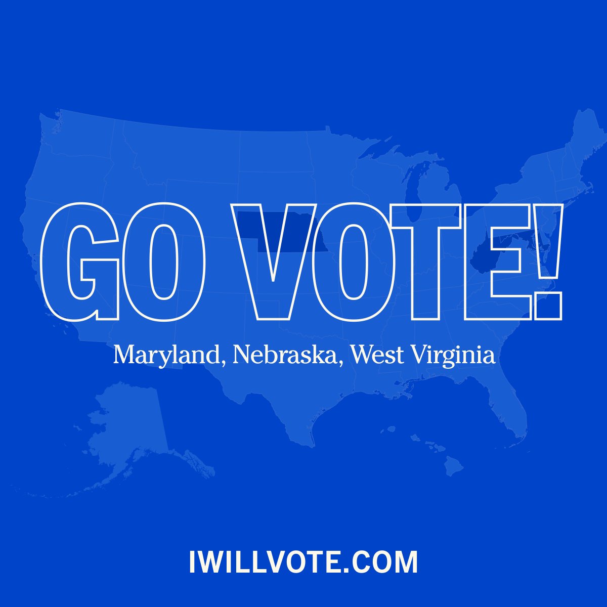 If you live in: 🗳️Maryland 🗳️Nebraska 🗳️West Virginia Today is your presidential primary! Visit IWillVote.com to find your polling location.