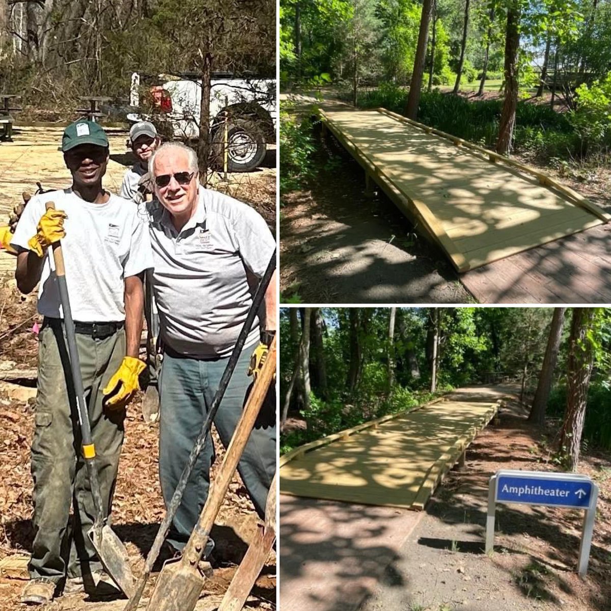 Park Operation's staff recently replaced the footbridge on the way to the amphitheater area at #YatesMill. The project took several days, and park staff were lucky to have the help of volunteers Bill Dubas and his son during the project. Thanks to all for their hard work!