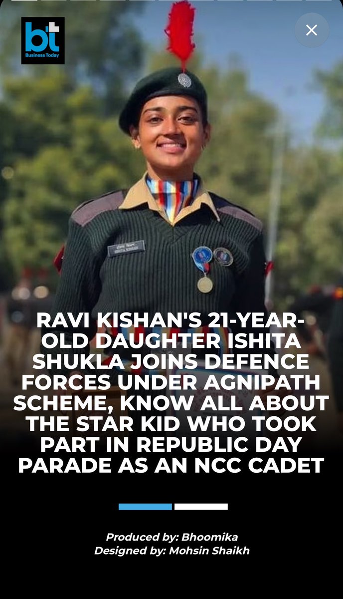 Someone shove this picture down RaulVinci’s rotten throat … BJP MP RaviKishen’s daughter was among the first few to join “ Agniveer “ ..👇👇👇🇮🇳