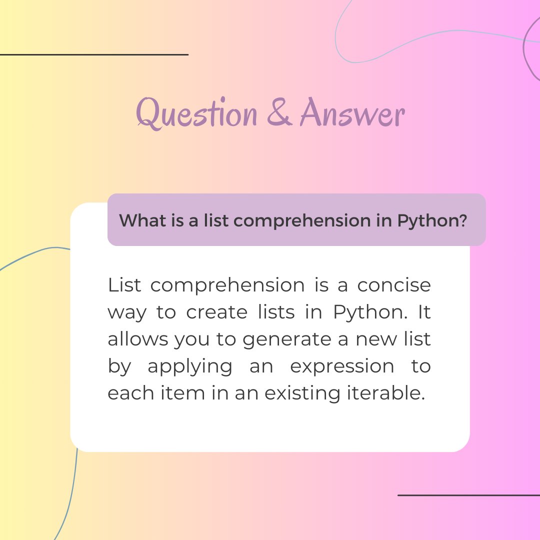 purva77212's tweet image. Unleash the power of list comprehension in Python! 📷 Transform complex loops into elegant one-liners to create lists effortlessly. #Python
#ListComprehension
#CodingSimplicity