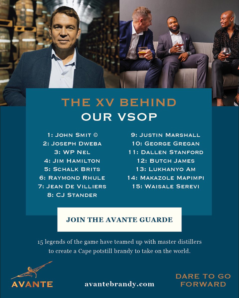 Meet the XV behind our groundbreaking VSOP, along with @AmLukhanyo @Makazole16 @butch_james @JohnSmit123 , we have Jean De Villiers, Justin Marshall, @GeorgeGregan & the rest of the team featured below. A truly champion spirit, available at all major liquor retailers.