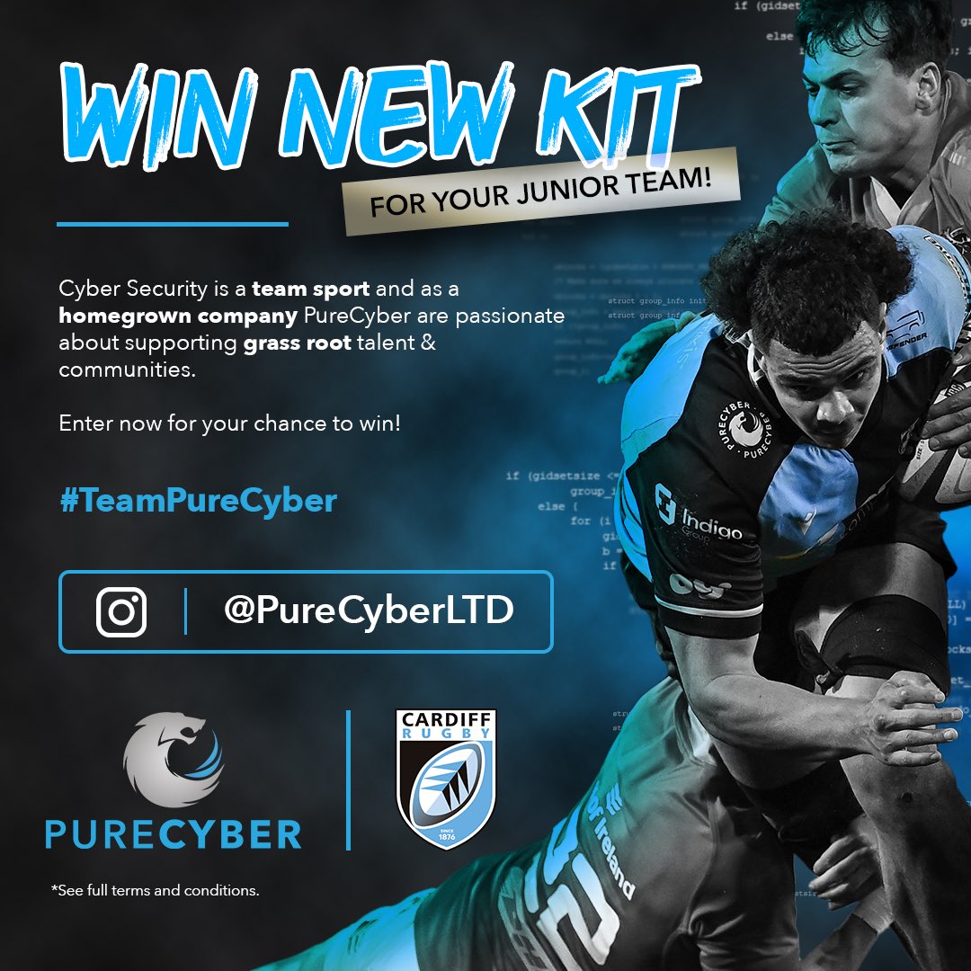 PureCyber x Cardiff Rugby win a kit competition! 👕✨ Official kit partners of Cardiff Rugby @Cardiff_Rugby, @PureCyberLtd are offering you the chance to win a new kit for your mini or junior rugby team! Find out more here: instagram.com/p/C68rbzPo3Xt/… Good luck! #TeamPureCyber