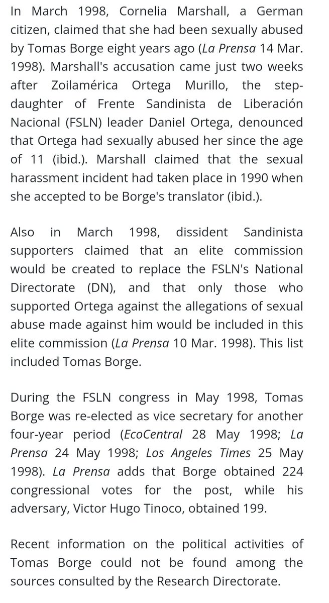 PUBLICACIÓN EXCLUSIVA 
14 marzo 1998
La alemana CORNELIA MARSCHALL denuncia haber sido violada en 1981 por el SECRETARIO POLÍTICO FSLN en RIO SAN JUAN y CAPITÁN EPS ALEJANDRO GUEVARA Además denunció que el GENOCIDA TOMAS BORGE la manoseó 
@ReporteNi @PeterJungla @Santiagoaburto8