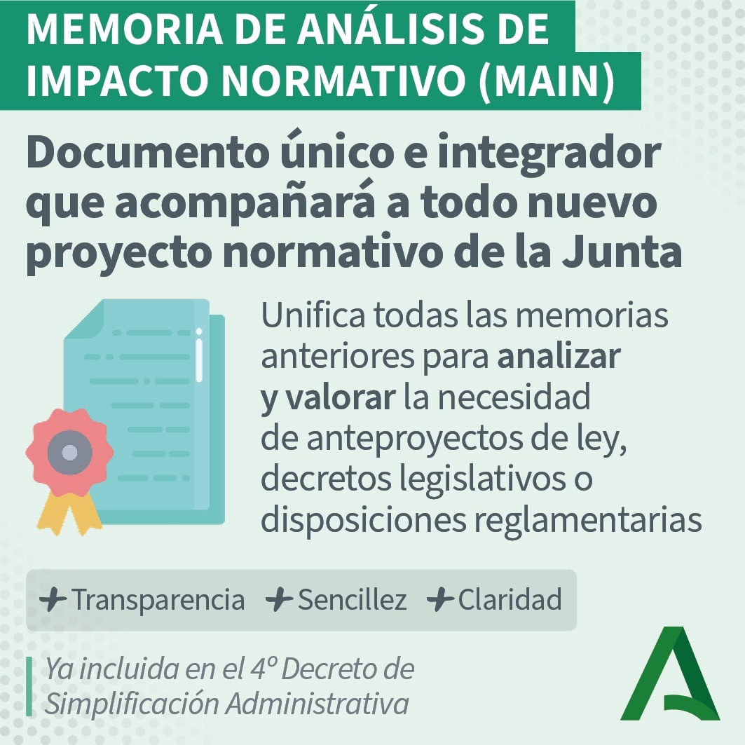 La @AndaluciaJunta adopta medidas para una gestión normativa eficiente y transparente La Guía MAIN marca un antes y un después en la elaboración de normativa. Con un enfoque centrado en el análisis y evaluación de impacto, se busca una regulación más justa, necesaria y efectiva