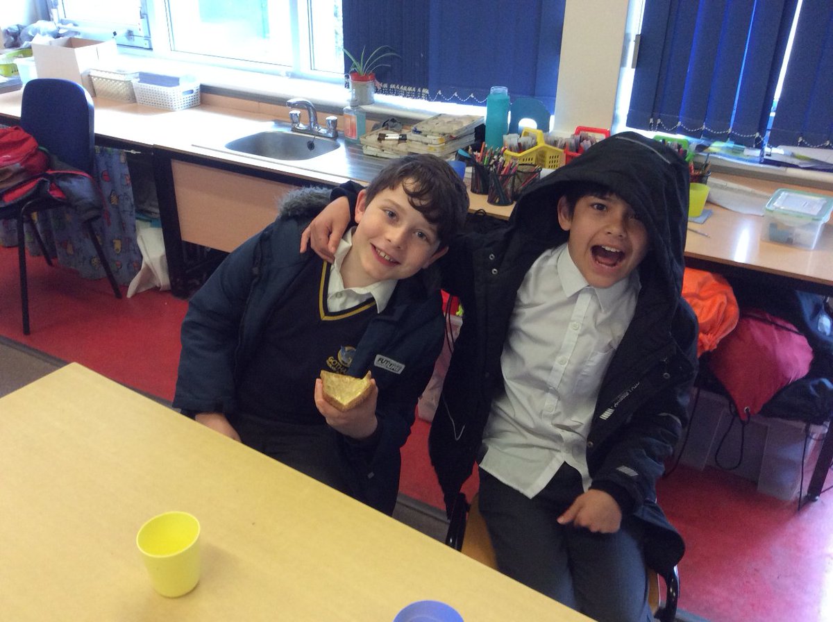 SchoolGotham's tweet photo. Happy, fed faces from Year Six this week - thank you to FOGS, governors and everyone who has helped with our delicious SATs breakfast this week! https://t.co/W0Hr7l4QS6