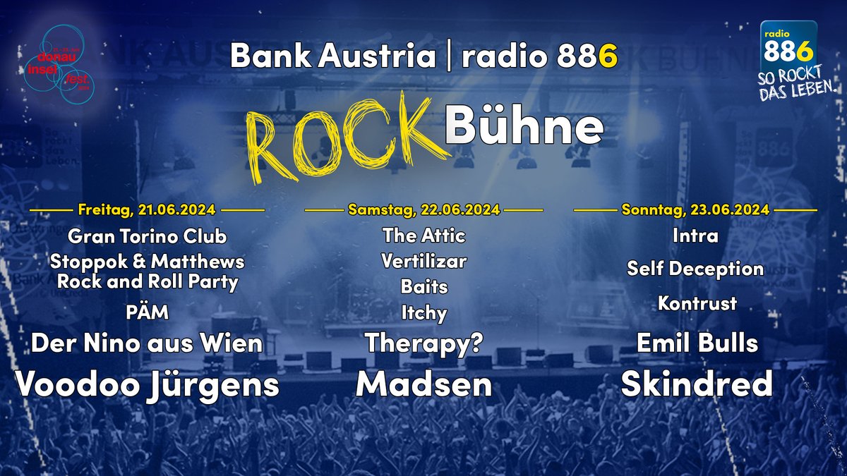 Austria! We are delighted to confirm we’ll be playing the Donauinselfest on 22nd June…on the 'Bank Austria Radio 88.6 Rock Stage' at 20:45! And even better than that, it's a free/gratis festival. Look forward to seeing our Austrian friends there!