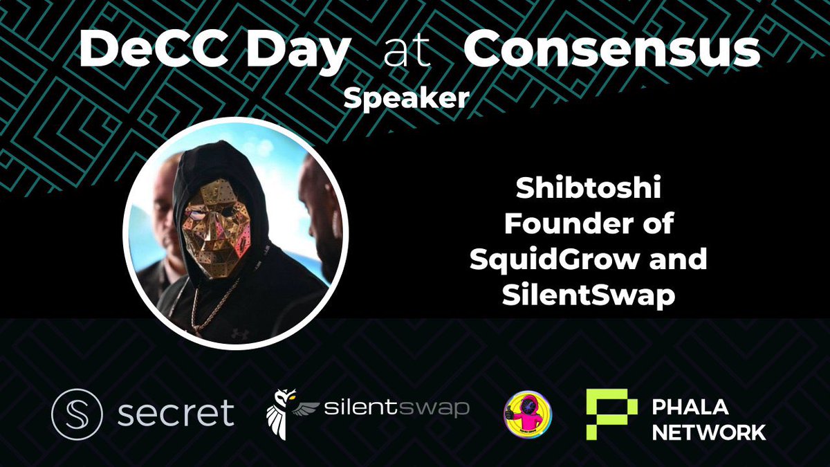 So @consensus2024 is coming up in Austin, TX Don’t miss #DeCCDay!!! @SecretNetwork, and @Shibtoshi_SG will be hosting #DeCCDay, a @SilentSwapcom, @Squid_Grow, @PhalaNetwork and Secret Network sponsored event ! Register HERE: lu.ma/14sm2jm2