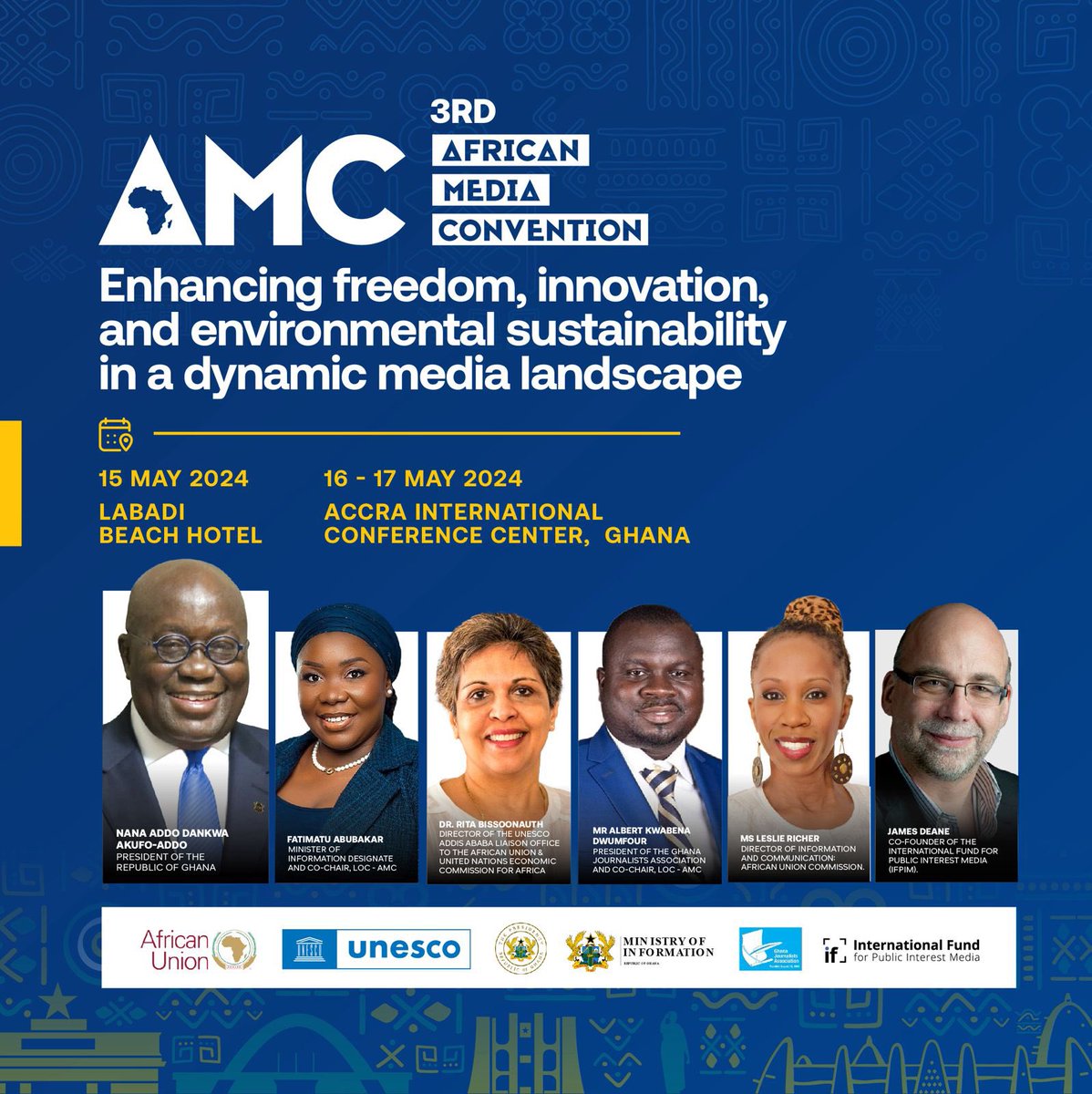 3rd African Media Convention, AMC GHANA 2024 is here! Join us tomorrow at the Labadi Beach Hotel for day 1 of the biggest gathering of the media fraternity in Africa. Day 2 and 3 will take place at the Accra International Conference Center from 16-17 May 2024. At this