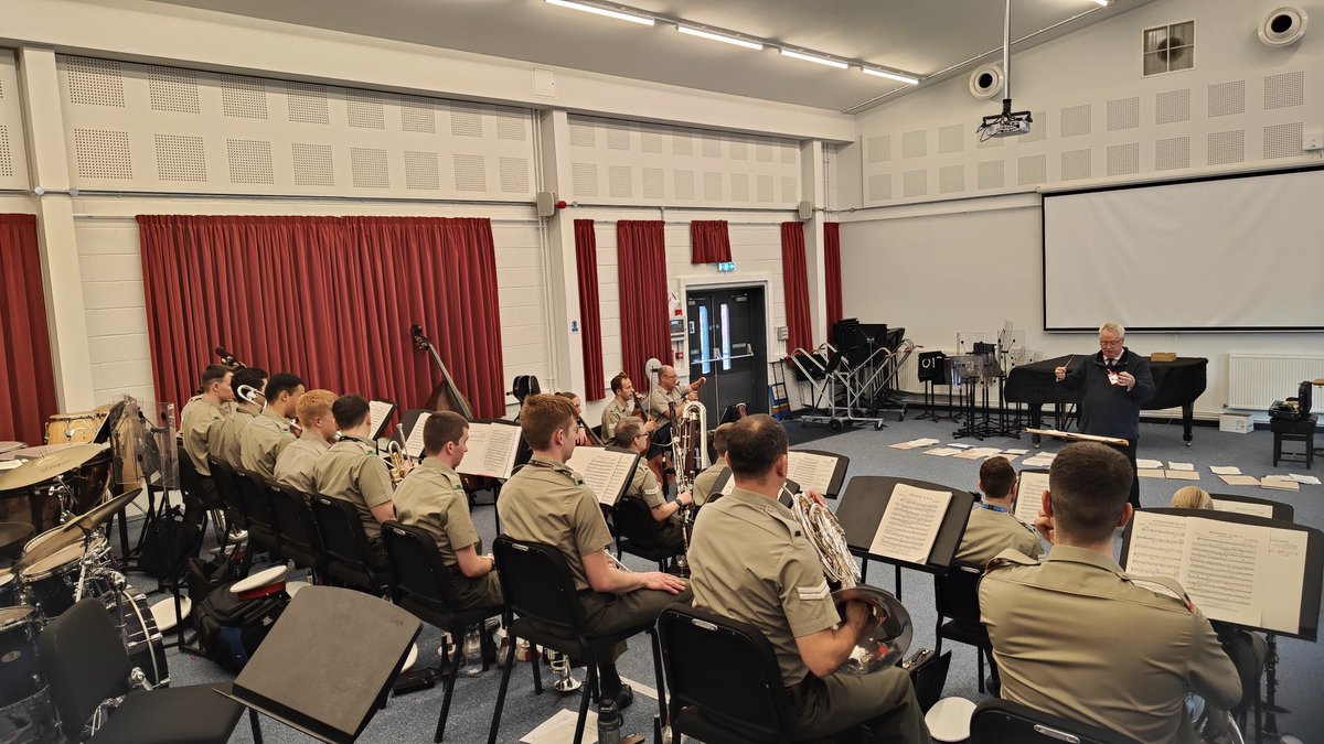 Trainees and instructors from @RMSchoolofMusic rehearsing with our guest conductor ahead of our joint concert with @bathphil this weekend. This is a must for any film score fans! Check out @bathphil for more details. #opportunities #filmscore #militarymusic #musician #military
