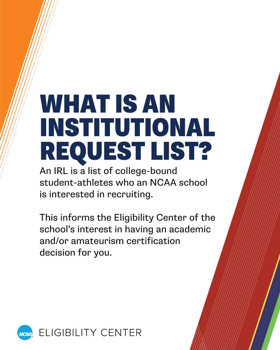 An IRL informs the @ncaaec of an @NCAA school’s interest in having an academic and/or amateurism certification decision for you. 🔗 on.ncaa.com/IRL