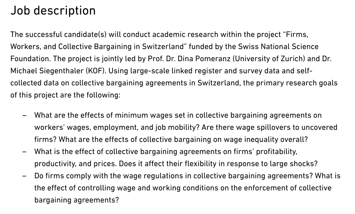 DinaPomeranz's tweet photo. Econ PhD Position at @KOFETH_en!
For a research project on income inequality and labor unions in Switzerland, joint with Michael Siegenthaler &amp; @arindube, we are hiring 1-2 students to do a PhD at ETH and work with us in Zurich.
Details here: https://t.co/EL66e4NXax https://t.co/UVD6ifGmFT