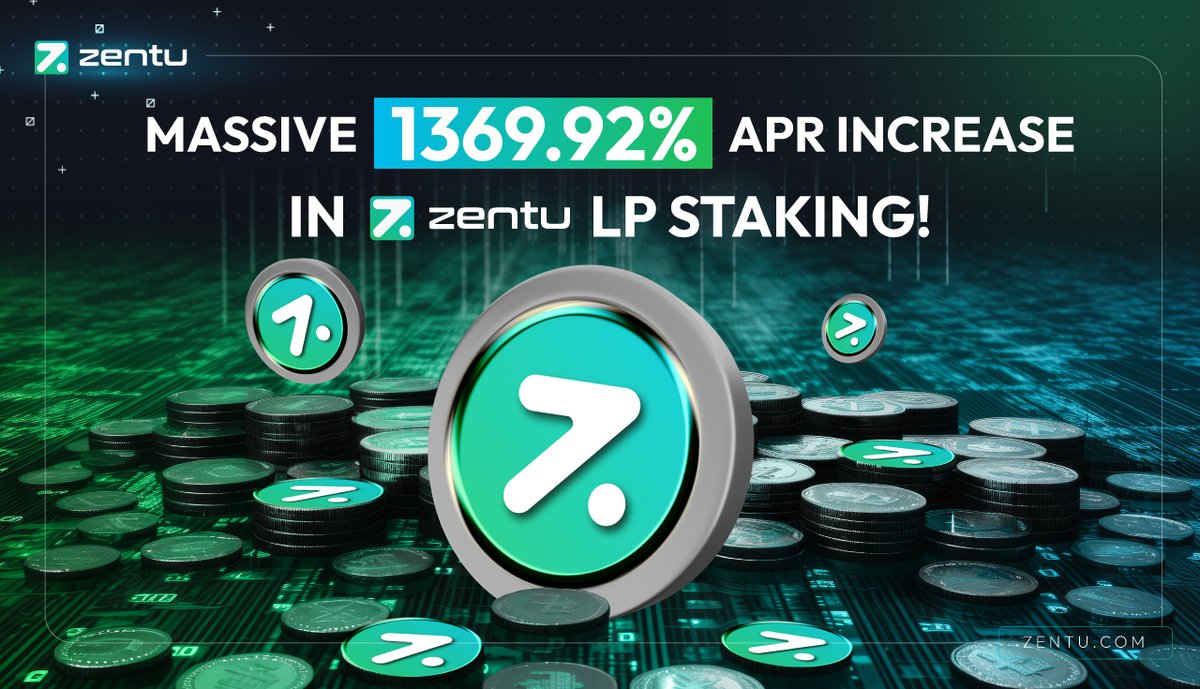 🤖 Experience unmissable returns up to 1369.92% when you stake ZENTU tokens! ✨ Staking with ZENTU is easy and secure; Start now and start earning. ✔️ ZENTU staking: stake.zentu.com 👉🏻 For more details, #ZentuLPStaking Manual (zentu.com/staking-manual…) #ZentuAI #ZENT